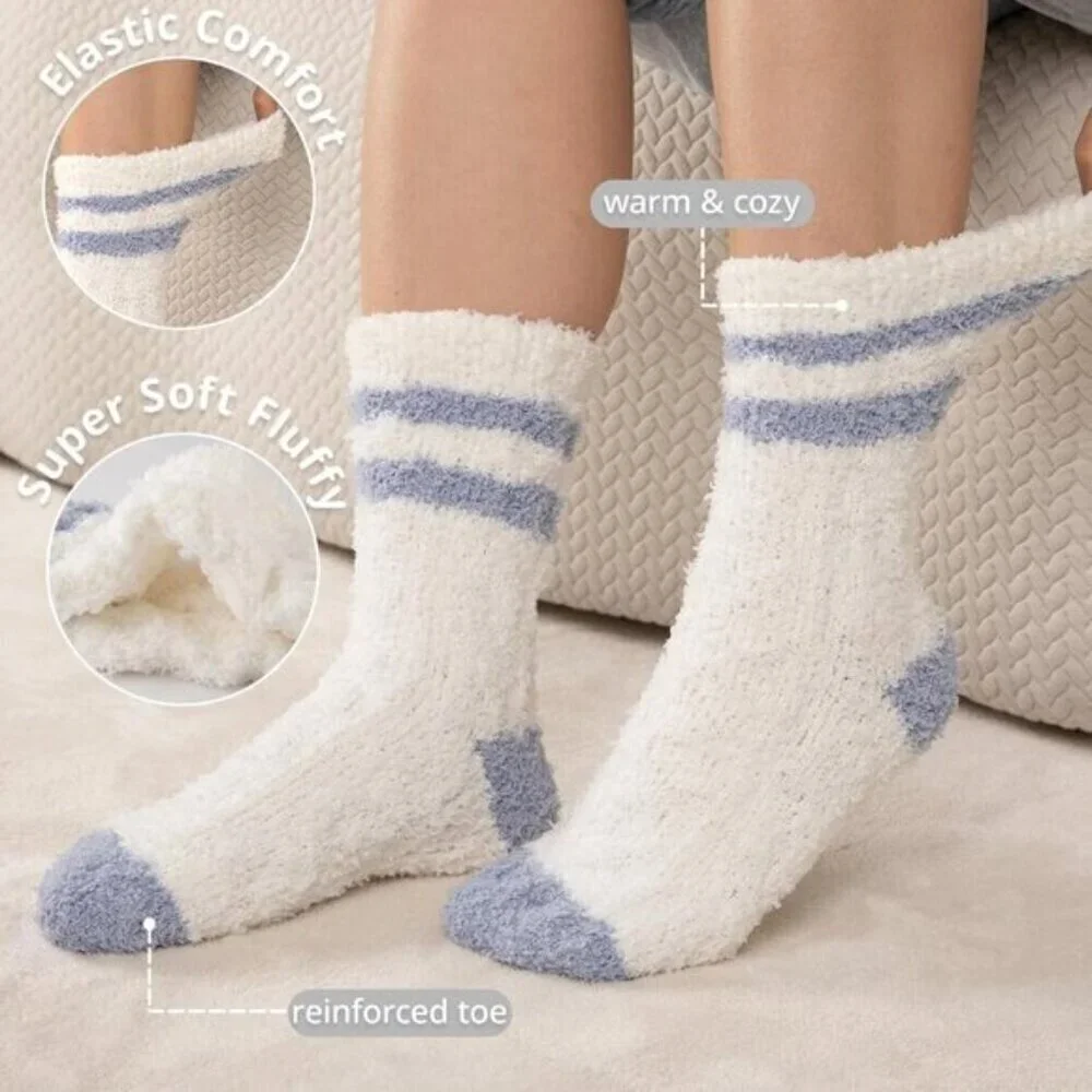 COOVAN Womens Fuzzy Slipper Socks 5-Pairs Winter Plush Cozy Soft Size 6-10